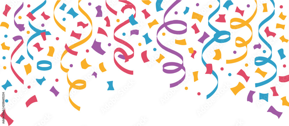 Obraz premium Colorful celebration background with confetti and ribbons