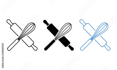 Whisk and rolling pin kitchen tools set illustration