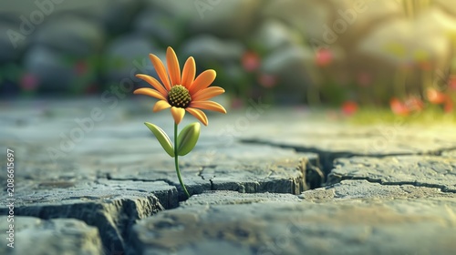 A vibrant 3D illustration of a young plant with leaves reaching towards the sun, symbolizing steady and healthy growth  ,3DCG