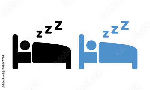 Cuadro en lienzo Sleeping person icons on beds with zzz sound effects