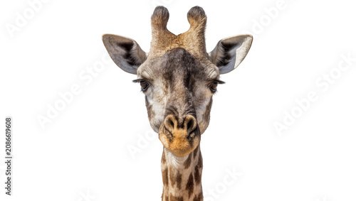 Tableau sur toile Giraffe head portrait with distinctive ossicones and patterned fur