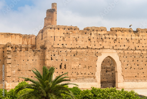Ancient Ruins of the Historic Royal Palace and Gardens in Marrakech, Morocco