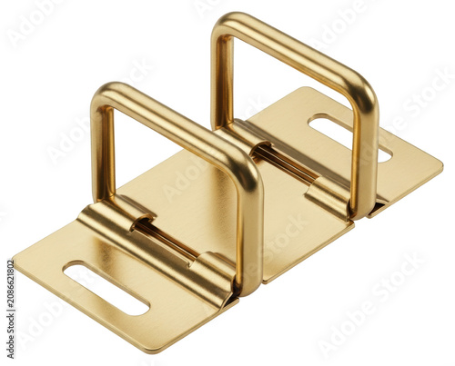 Industrial gold metal suitcase folding handle isolated transparent background
