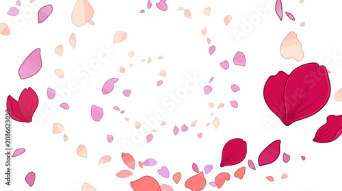 Slika na platnu A beautiful illustration of rose petals and leaves swirling in the air with vibrant pink hues