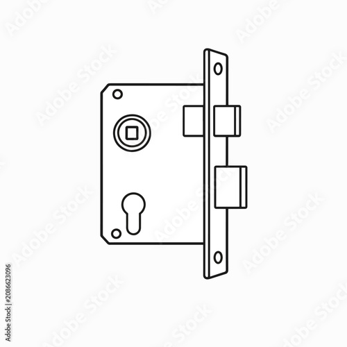 Black and white line drawing of a door lock mechanism.