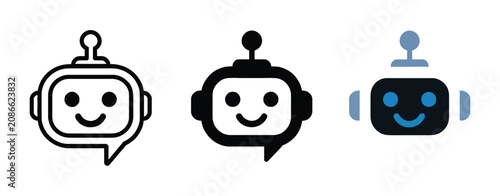 Chatbot icons featuring virtual assistant, AI bot, conversational interface, smart automation, and clean minimalist vector graphics for apps, websites, and user interfaces.