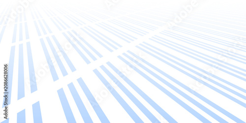 Фотография Straight Diagonal Light Blue Lines in Diminishing Perspective Horizon View as Abstract Textured Geometric Striped Background or Banner for Website