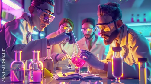 A vibrant 3D illustration of a group of musicians playing in harmony, symbolizing collaboration and creative synergy  ,3D render