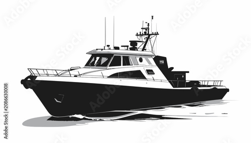 Принти на полотні Large Black and White Fishing Boat.