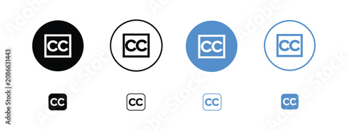 Billede på lærred Closed caption icons featuring video subtitles, accessibility controls, media playback, and clean minimalist vector graphics for streaming platforms and user interface design