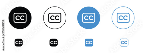 Closed caption icons with video subtitle symbol, accessibility features, media player controls, and modern minimalist vector graphics for digital applications and websites.
