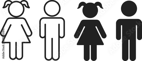 Children and adult gender icons in silhouette against a white background during a clean presentation