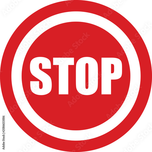 Red stop sign circular badge vector illustration