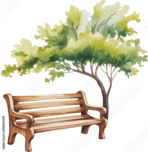 watercolor Outdoor Bench vector illustration isolated on white background