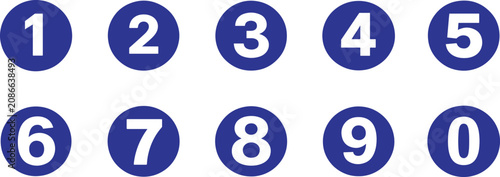 Fotografie Blue round number button icons set with numbers 1 to 10, clean circular vector design for UI and labels