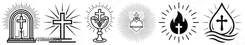 Foto Christian religious symbols set featuring cross sacred heart and monstrance in b