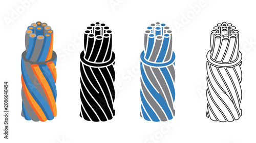Bare Conductor Electrical Cable Icon in Flat, Silhouette, Outline and Glyph Design