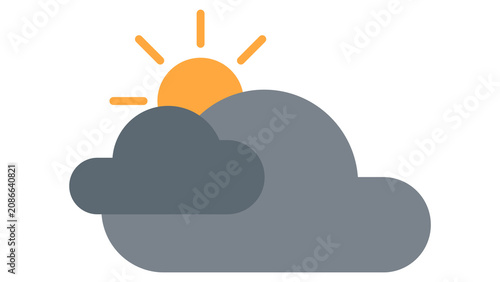Weather forecast icon illustration with sun shining behind a grey cloud