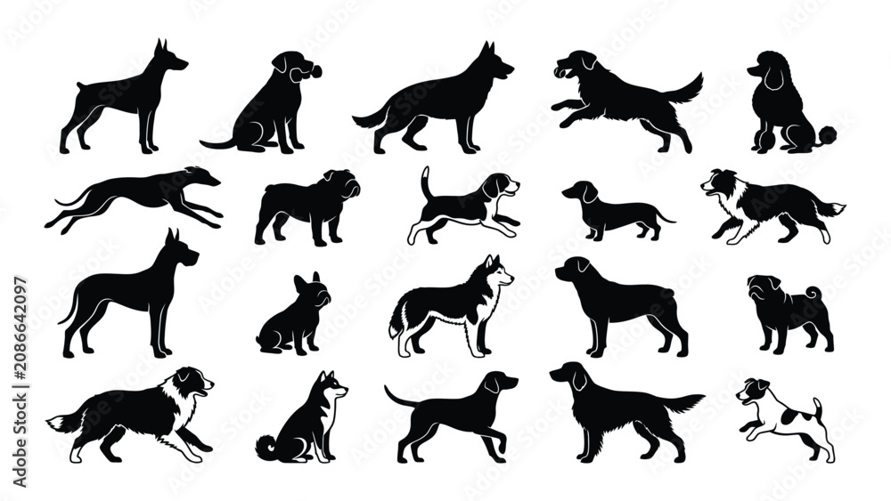 Φωτογραφία Dog breed collection features an assortment of distinct canine silhouettes arranged in a structured grid pattern