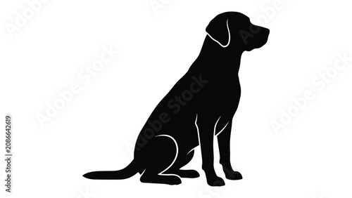 Fotografie Dog silhouette sits in a obedient posture as a simple black graphic icon