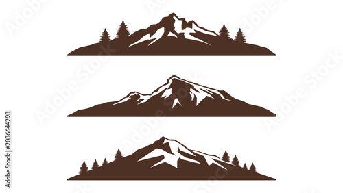 Fotografie Mountains stand as stylized silhouettes in three distinct peak formations arranged horizontally