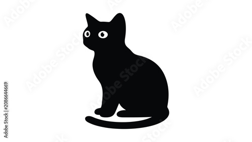 Obraz na plátně Cat silhouette sits calmly in a simple profile pose against a clean white background