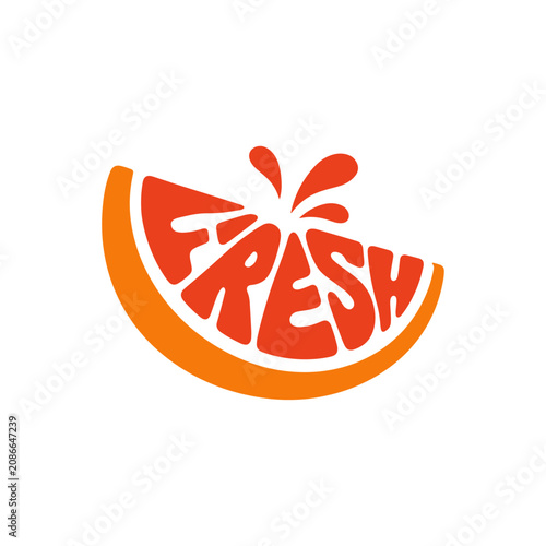 Fresh orange slice typography logo design with splash vector illustration.