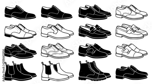 Tableau sur toile Men classic leather shoes and boots vector collection with oxfords loafers brogu