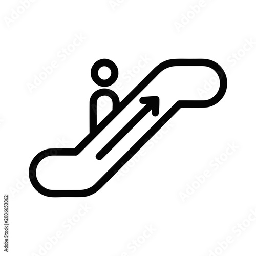 Simple Black Outline Icon of a Person Riding an Upward Moving Escalator