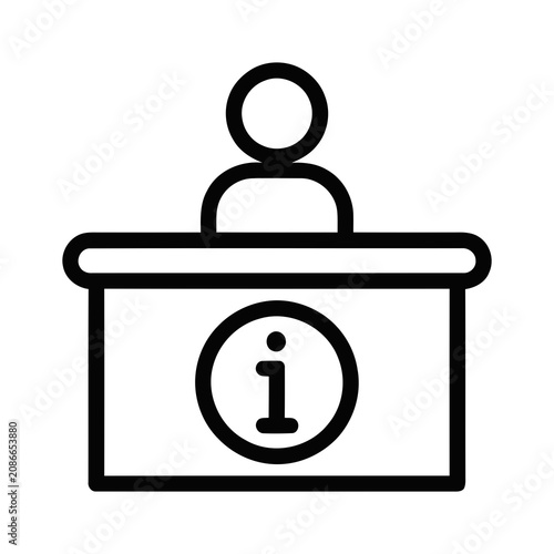 Simple Outline Icon Representing Information Desk Clerk with Information Symbol
