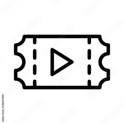 Simple Outline Icon of a Cinema Movie Ticket with a Play Button Symbol