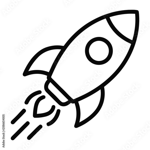 Simple Line Art Rocket Ship Launching With Fiery Exhaust Tail Icon