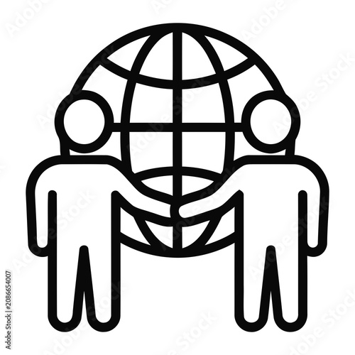 Outline Two People Shaking Hands in Front of a Globe Icon Graphic