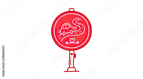 Road Sign with Car, Heart, and Arrows - Journey of Love Concept
