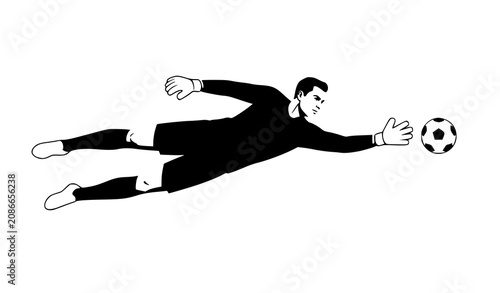 Obraz na plátne Soccer goalkeeper diving to save penalty kick isolated on white background flat