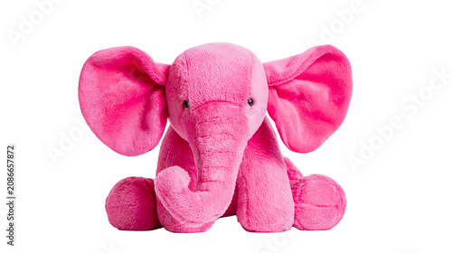 Konstfotografi Fluffy pink elephant plush toy, isolated on transparent background