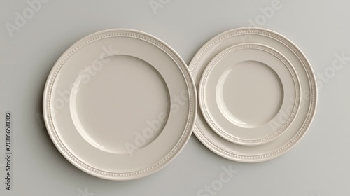 Ivory plates displayed from a top view, featuring intricate detailing along the edges, showcasing a classic design suitable for elegant dining settings or table arrangements