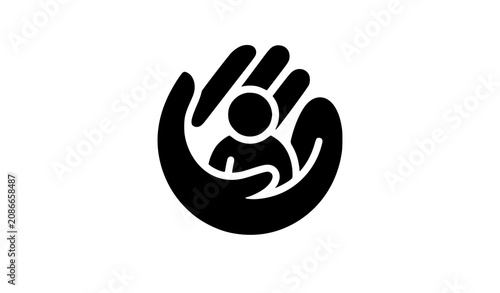 Foto Human care and protection logo icon set with supportive hands embracing person i