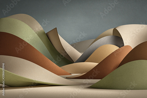 Abstract Three Dimensional Colorful Earth Tone Wave Shapes Art Background Design