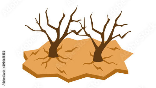 Foto Dead bare trees on dry cracked desert earth representing severe drought