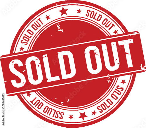 Red sold out stamp with distressed design