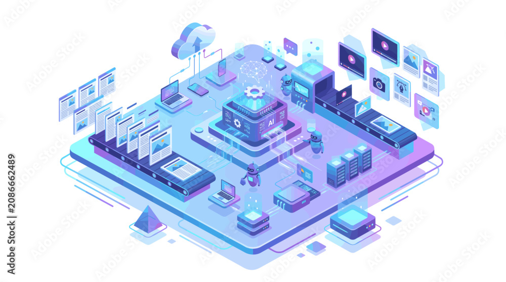 Fototapeta premium AI Automation and Data Processing Isometric Concept