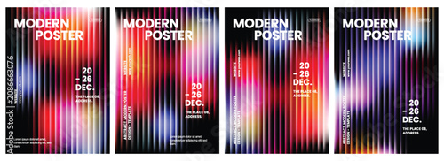 Bild auf Leinwand Four modern event poster templates featuring vibrant vertical light streaks with