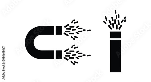 Photos Magnet Attracting Iron Filings And Metal Rod Silhouette Illustration