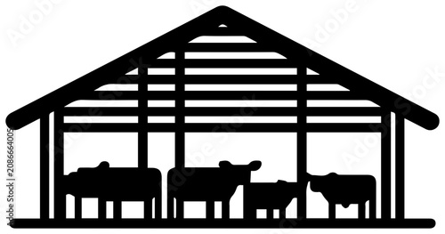 Black line svg icon of cows in a barn with depicts minimalist black agriculture livestock resource animals shelter graphic cattle symbol with rural