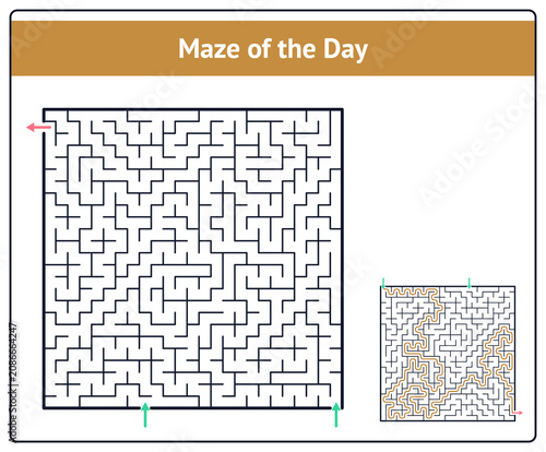 Maze of the Day puzzle with solution and entry and exit points  