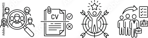 Foto Human resources recruitment resume selection career headhunting outline icon row