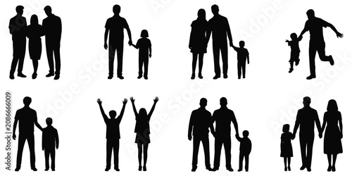 Canvas Print Assorted Family Silhouettes Showing Different Family Units On White people group