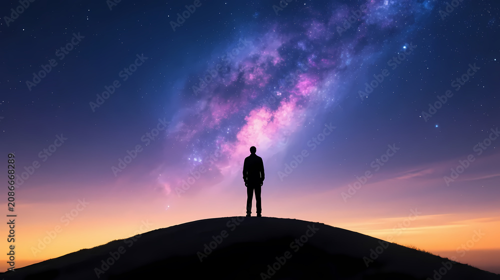 Fototapeta premium Silhouette on a hill under the galaxy