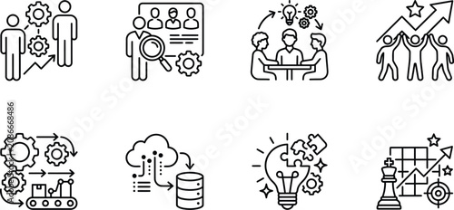 Vászonkép A collection of eight professional business and management icons illustrating te